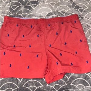 Ralph Lauren Red Swim Board Shorts with Blue Accents